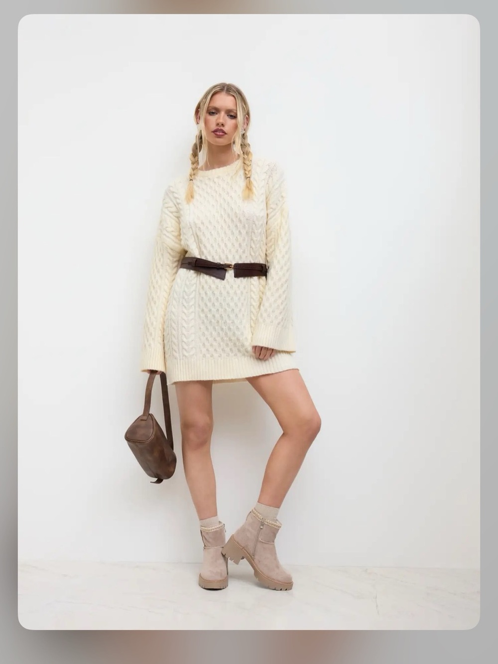 Cider CABLE KNIT ROUND NECKLINE MINI DRESS XL WC14-7